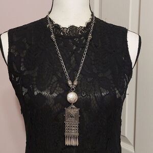 Made With Love Silver Tone Tribal Fringed Pendant Necklace